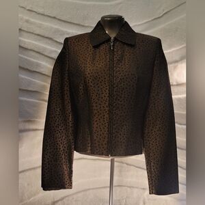 Vintage Bianca Nygard Shine Bronze & Black Leopard Spot Blazer Jacket Full Zip 6